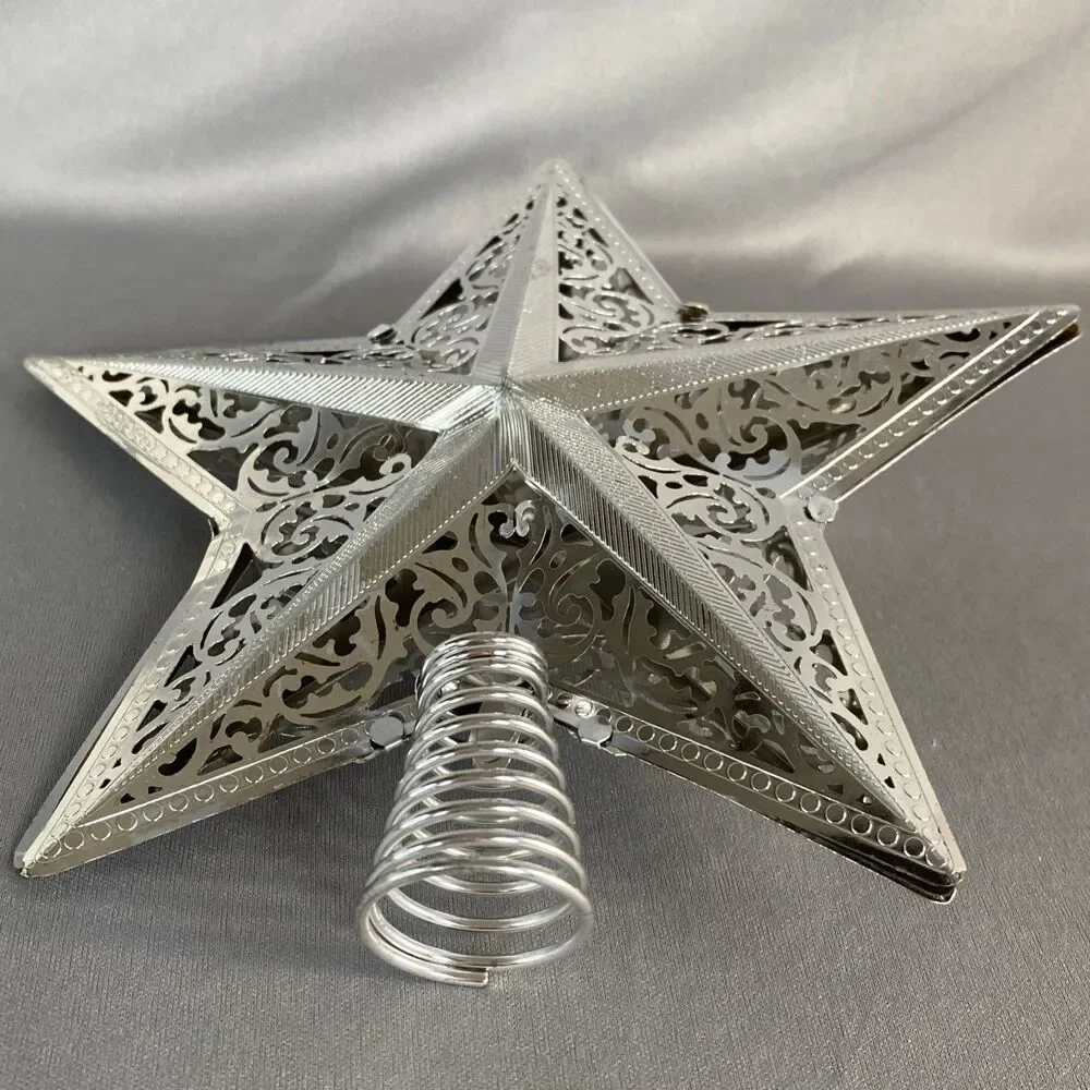 Metal Star Christmas Tree Topper Silver Filigree 8